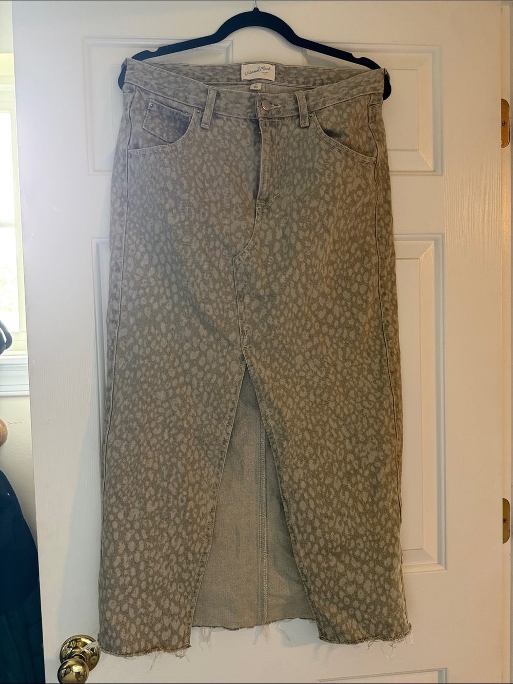 Universal Thread Taupe Leopard-Print Straight Denim Skirt